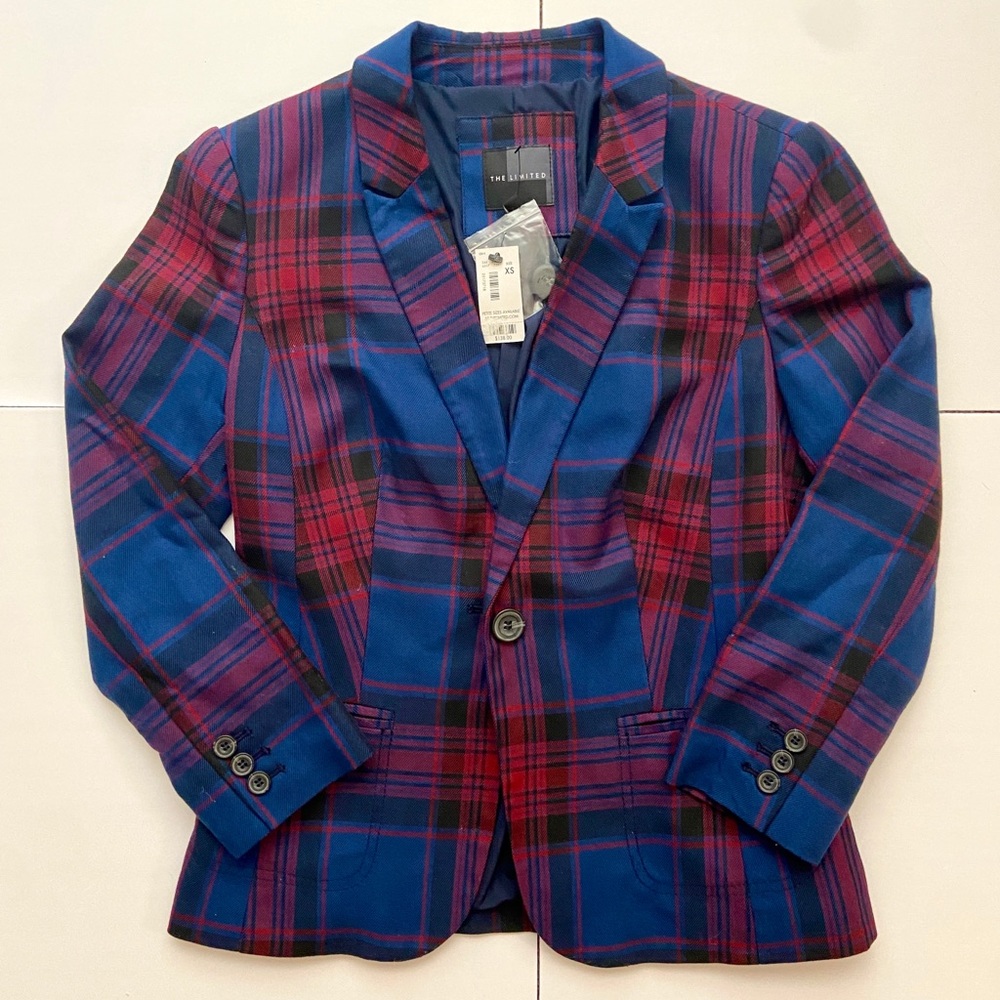 COPY - NWT LOFT RED AND BLUE PLAID BLAZER SIZE XS